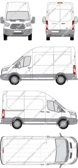 Ford Transit, furgone, L2H3, Rear Wing Doors, 1 Sliding Door (2014)