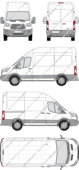 Ford Transit, furgón, L2H3, Rear Wing Doors, 1 Sliding Door (2014)