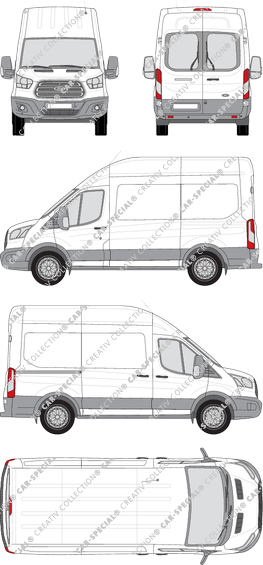 Ford Transit, van/transporter, L2H3, rear window, Rear Wing Doors, 1 Sliding Door (2014)