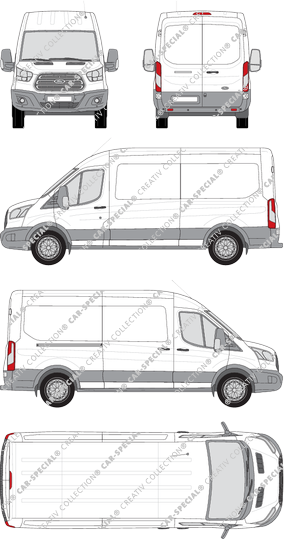 Ford Transit, furgón, L3H2, Rear Wing Doors, 1 Sliding Door (2014)