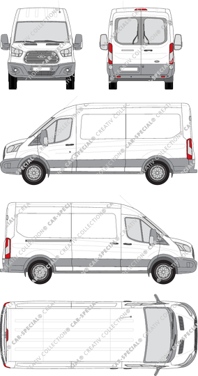 Ford Transit, furgón, L3H2, ventana de parte trasera, Rear Wing Doors, 1 Sliding Door (2014)
