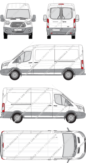 Ford Transit, fourgon, L3H2, Heck verglast, Rear Wing Doors, 2 Sliding Doors (2014)