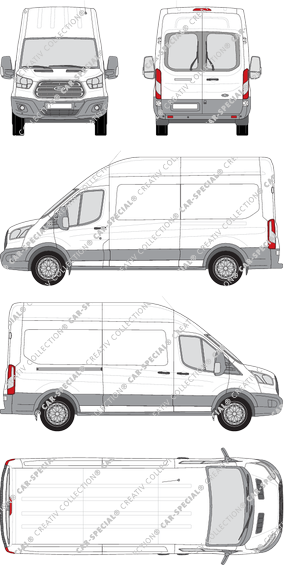 Ford Transit, van/transporter, L3H3, rear window, Rear Wing Doors, 1 Sliding Door (2014)