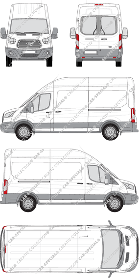 Ford Transit, van/transporter, L3H3, rear window, Rear Wing Doors, 2 Sliding Doors (2014)