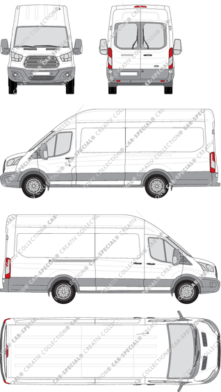 Ford Transit, furgón, L4H3, ventana de parte trasera, Rear Wing Doors, 1 Sliding Door (2014)