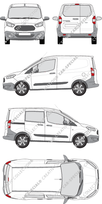 Ford Transit Courier, furgone, Heck verglast, rechts teilverglast, Rear Wing Doors, 1 Sliding Door (2014)