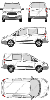 Ford Transit Courier, van/transporter, rear window, double cab, Rear Wing Doors, 2 Sliding Doors (2014)