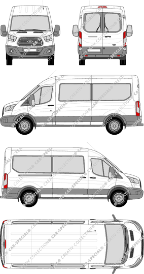 Ford Transit, Kleinbus, L3H2, Rear Wing Doors, 1 Sliding Door (2014)