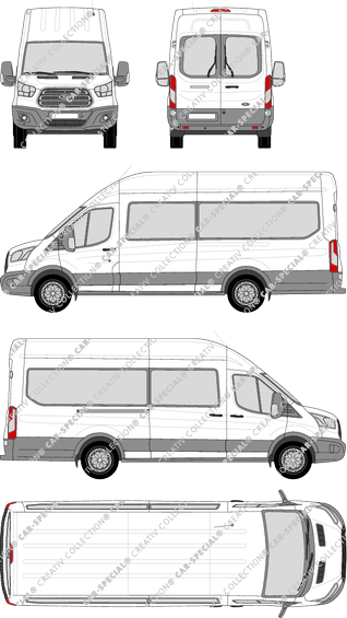 Ford Transit, microbús, L4H3, Rear Wing Doors, 1 Sliding Door (2014)