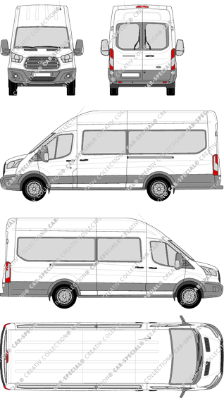 Ford Transit, camionnette, L4H3, Rear Wing Doors, 2 Sliding Doors (2014)