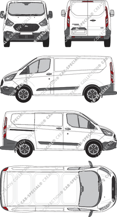 Ford Transit Custom, fourgon, L1H1, Rear Wing Doors, 1 Sliding Door (2018)