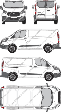 Ford Transit Custom, fourgon, L1H1, Heck verglast, Rear Wing Doors, 1 Sliding Door (2018)