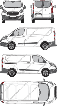 Ford Transit Custom, furgón, L1H1, ventana de parte trasera, Rear Wing Doors, 1 Sliding Door (2018)