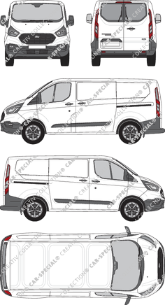 Ford Transit Custom, furgone, L1H1, vitre arrière, Rear Wing Doors, 2 Sliding Doors (2018)