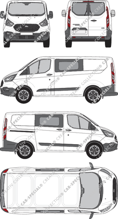 Ford Transit Custom, furgón, L1H1, ventana de parte trasera, cabina doble, Rear Wing Doors, 1 Sliding Door (2018)