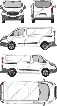 Ford Transit Custom, Kastenwagen, L1H1, Heck verglast, Rear Flap, 2 Sliding Doors (2018)