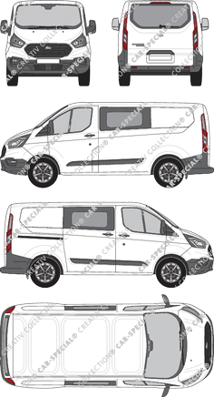 Ford Transit Custom, van/transporter, L1H1, rear window, double cab, Rear Flap, 1 Sliding Door (2018)