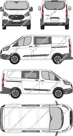 Ford Transit Custom, Kastenwagen, L1H1, Heck verglast, Doppelkabine, Rear Flap, 2 Sliding Doors (2018)