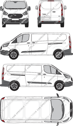 Ford Transit Custom, Kastenwagen, L2H1, Rear Wing Doors, 2 Sliding Doors (2018)