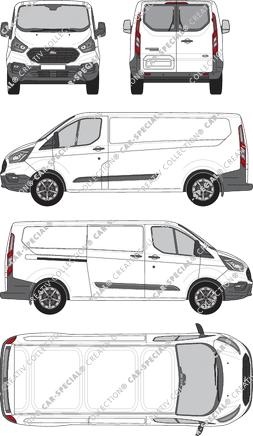 Ford Transit Custom, furgón, L2H1, ventana de parte trasera, Rear Wing Doors, 1 Sliding Door (2018)