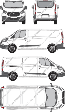 Ford Transit Custom, fourgon, L2H1, Heck verglast, Rear Flap, 1 Sliding Door (2018)