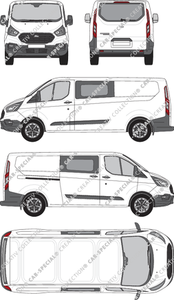 Ford Transit Custom, van/transporter, L2H1, rear window, double cab, Rear Flap, 1 Sliding Door (2018)