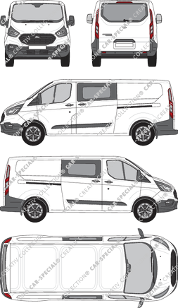 Ford Transit Custom, fourgon, L2H1, Heck verglast, double cabine, Rear Flap, 2 Sliding Doors (2018)