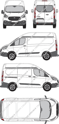 Ford Transit Custom, van/transporter, L1H2, rear window, Rear Wing Doors, 1 Sliding Door (2018)