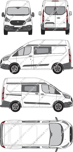 Ford Transit Custom, van/transporter, L1H2, double cab, Rear Wing Doors, 1 Sliding Door (2018)