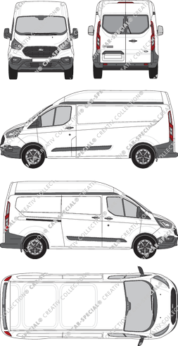 Ford Transit Custom, furgone, L2H2, vitre arrière, Rear Wing Doors, 1 Sliding Door (2018)