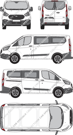 Ford Transit Custom, minibus, L1H1, Rear Wing Doors, 1 Sliding Door (2018)