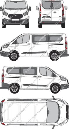 Ford Transit Custom, microbús, L1H1, Rear Wing Doors, 2 Sliding Doors (2018)