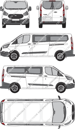 Ford Transit Custom, minibus, L2H1, Rear Wing Doors, 2 Sliding Doors (2018)