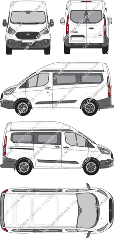 Ford Transit Custom, minibus, L1H2, Rear Wing Doors, 1 Sliding Door (2018)
