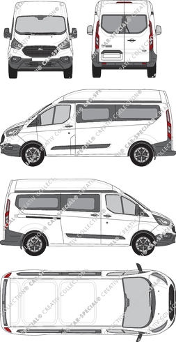 Ford Transit Custom, minibus, L2H2, Rear Wing Doors, 1 Sliding Door (2018)