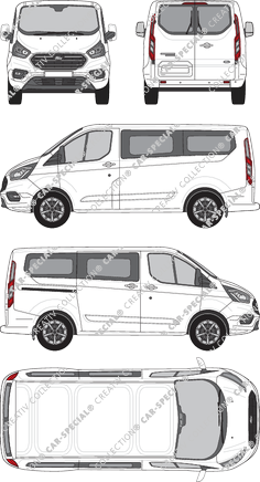 Ford Tourneo Custom, microbús, L1H1, Rear Wing Doors, 1 Sliding Door (2018)