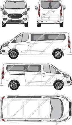 Ford Tourneo Custom, microbús, L2H1, Rear Wing Doors, 1 Sliding Door (2018)