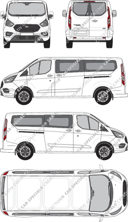 Ford Tourneo Custom, camionnette, L2H1, Rear Wing Doors, 2 Sliding Doors (2018)