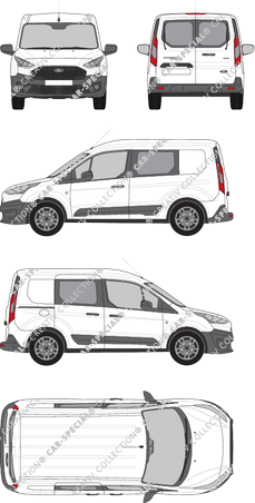 Ford Transit Connect, van/transporter, L1, rear window, double cab, Rear Wing Doors, 1 Sliding Door (2018)