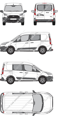 Ford Transit Connect, furgone, L1, vitre arrière, Doppelkabine, Rear Wing Doors, 2 Sliding Doors (2018)