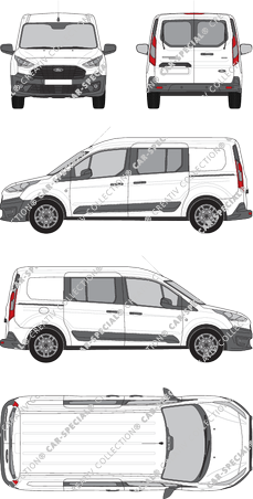 Ford Transit Connect, fourgon, L2, Heck verglast, double cabine, Rear Wing Doors, 2 Sliding Doors (2018)