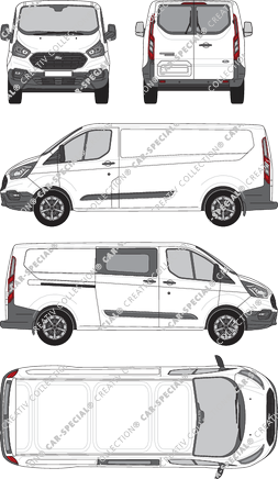 Ford Transit Custom, furgón, L2H1, Heck verglast, rechts teilverglast, Rear Wing Doors, 1 Sliding Door (2018)