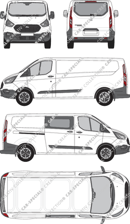 Ford Transit Custom, fourgon, L2H1, Heck verglast, rechts teilverglast, Rear Flap, 1 Sliding Door (2018)