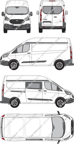 Ford Transit Custom, furgone, L2H2, Heck verglast, rechts teilverglast, Rear Wing Doors, 1 Sliding Door (2018)