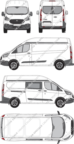 Ford Transit Custom, furgón, L2H2, Heck verglast, rechts teilverglast, Rear Wing Doors, 1 Sliding Door (2018)