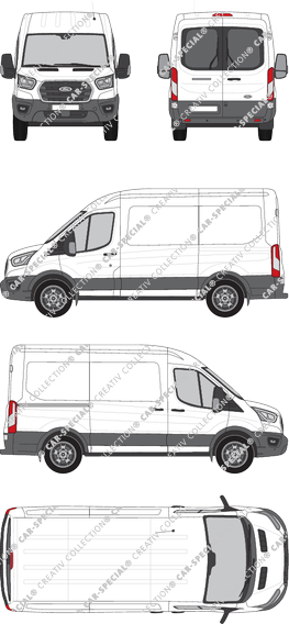 Ford Transit, van/transporter, L2H2, rear window, Rear Wing Doors, 1 Sliding Door (2019)