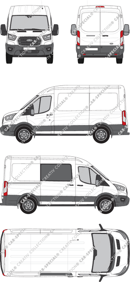 Ford Transit, furgone, L2H2, rechts teilverglast, Rear Wing Doors, 1 Sliding Door (2019)