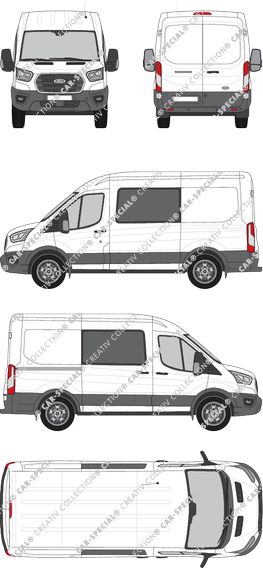 Ford Transit, van/transporter, L2H2, double cab, Rear Wing Doors, 1 Sliding Door (2019)