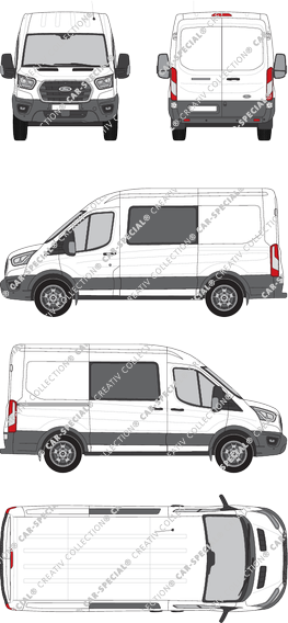 Ford Transit, furgone, L2H2, Doppelkabine, Rear Wing Doors, 1 Sliding Door (2019)