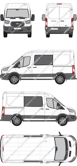 Ford Transit, furgone, L2H2, Doppelkabine, Rear Wing Doors, 2 Sliding Doors (2019)